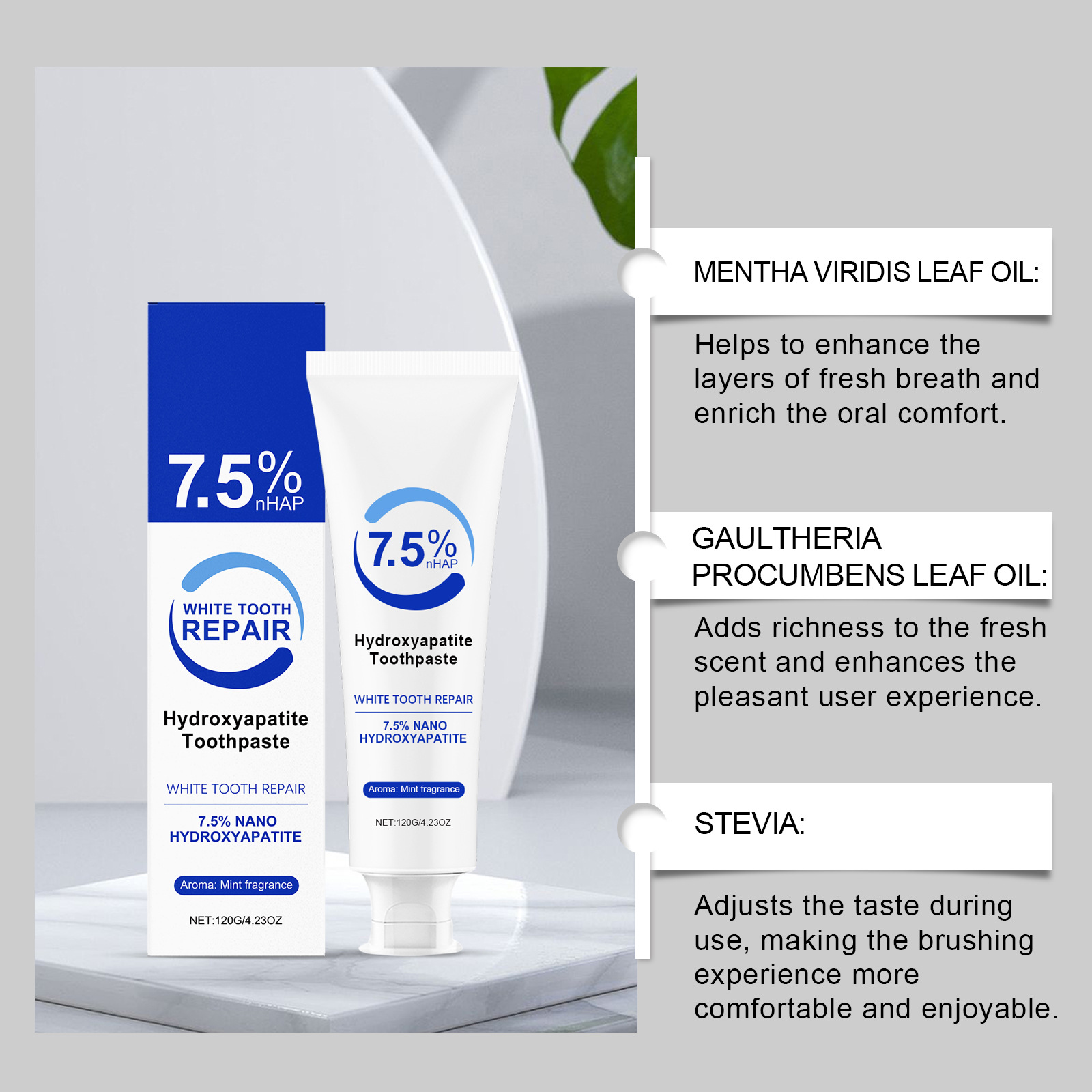 7.5% Hydroxyapatite Peppermint - огляд і ціна Teeth Whitening Foam Toothpaste