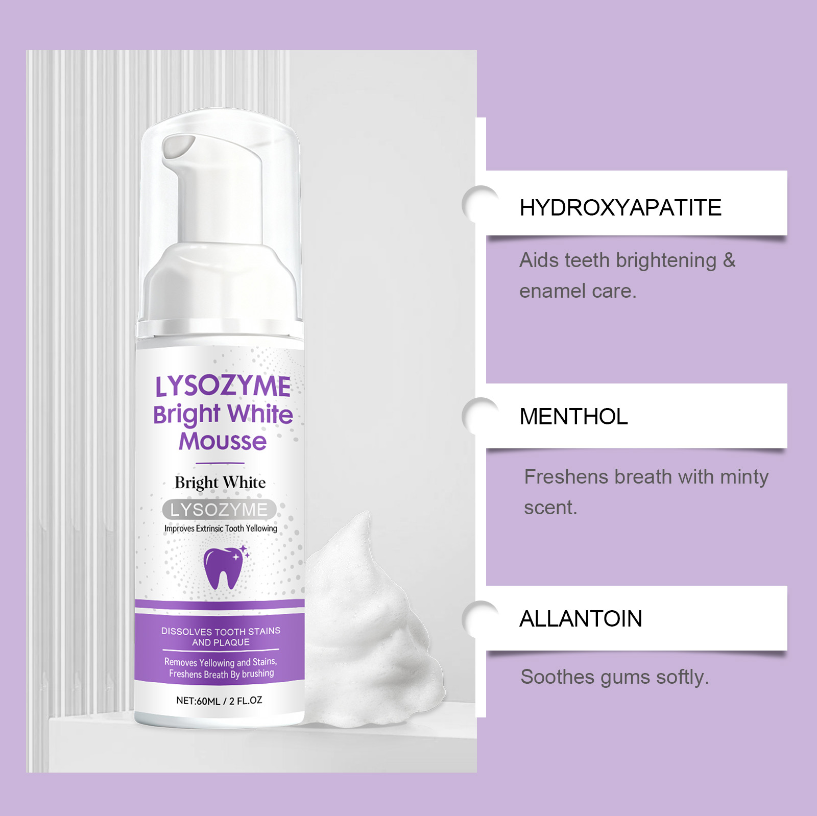 Hydroxyapatite White Teeth Mou - огляд і ціна Teeth Whitening Foam Toothpaste