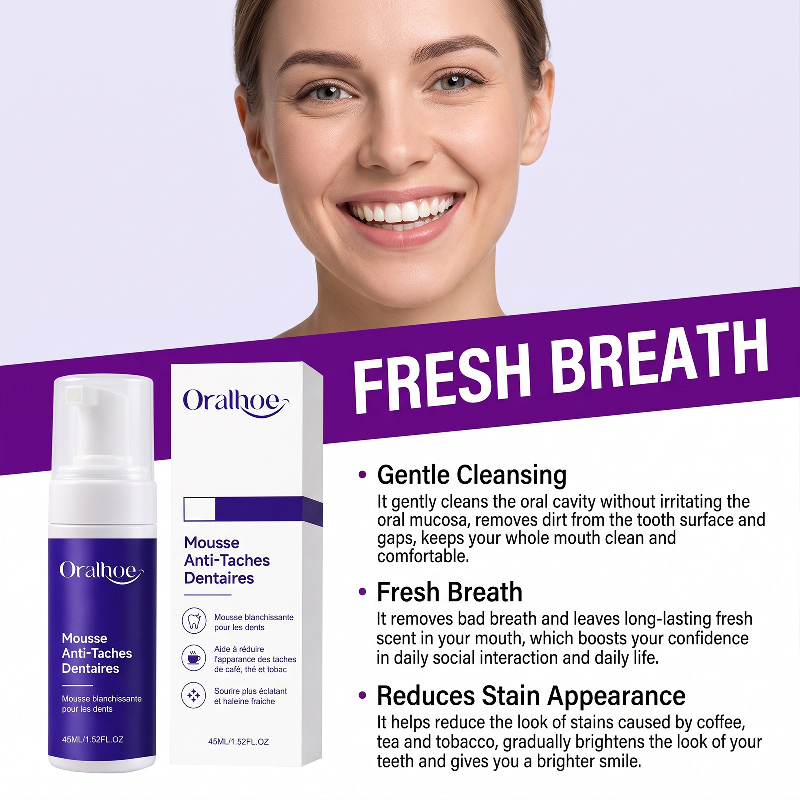 Purple Toothpaste Mousse Foam  - огляд і ціна Teeth Whitening Foam Toothpaste